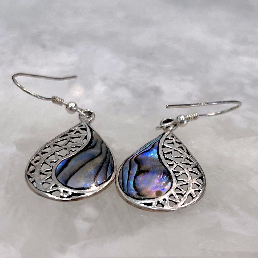 Abalone Shell Sterling Silver Dangle Earrings - image 6